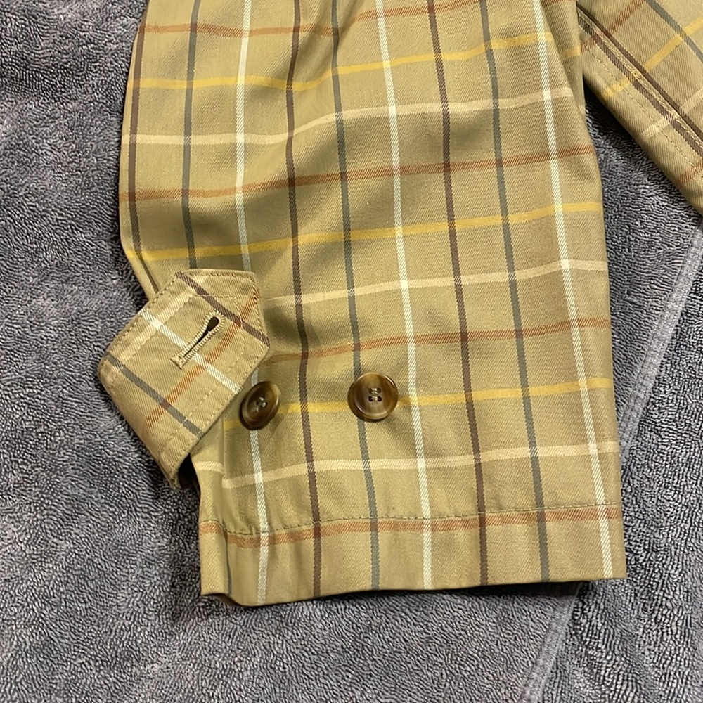 Vintage Brooks Brothers Women's Button Jacket Trench Mid Length, Beige Plaid, Lg - Picture 6 of 16
